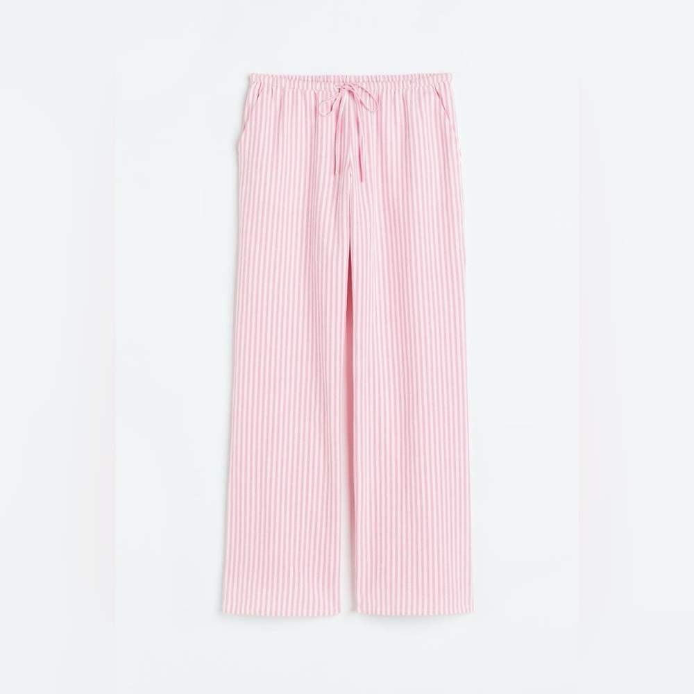 H&M Pink and White Striped Linen Blend Pants